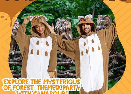 CANASOUR Polar Fleece Owl Costume Christmas Adult Anime Unisex Animal Cosplay Onesie (X-Large, Owl Brown)