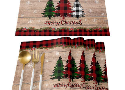Artwork Store Merry Christmas Placemats Set of 4,Cotton Linen Table Mats Non-Slip Washable Buffalo Plaid Farm Xmas Tree Snowflake Pine Tree Placemat for Holiday Party Dining Kitchen Table Decor