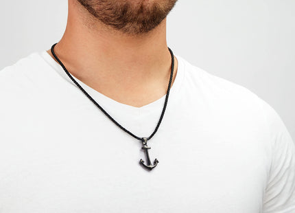 SERASAR Leather Necklace Men Anchor Pendant 50cm Black Jewelry Waterproof