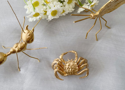 Tricune Gold Crab Sculpture Solid Metal Ornament Mini Crab Figurine for Home Office Garden Desktop Decor (Crab)