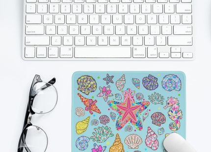 PaJiaNi Wildflower Seashell Clam Summer Mouse Pad,Blue Coastal Beach Mouse Pad,Ocean Seahorse Starfish Desk Mat,Girly Summer Desk Pads for Dorm Home Office Desktop Decor,11.8x9.8 Inch