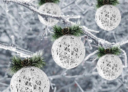 Christmas Ball Ornaments, 4pc Set White Pinecone Rattan Thread String Christmas Tree Ornament Xmas Trees Wedding Party Decorations