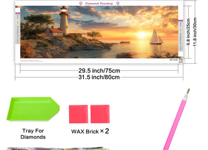 VAIIEYO Large Diamond Art Kits for Adults Lighthouse, Diamond Art Sunset, Large Diamond Painting Kits Full Drill Round Rhinestone Craft Canvas for Home Wall Decor Gift 11.8x31.5 inch