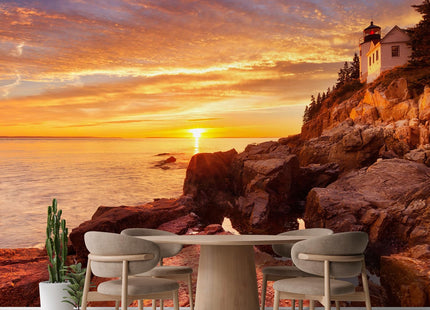 wall26 - The Bass Harbor Head Lighthouse in Acadia National Park, Maine, USA. Photographed During a Spectacular Sunset. - Removable Wall Mural | Self-Adhesive Large Wallpaper - 66x96 inches