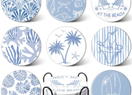 Rtteri Set of 8 Coastal Coasters Ocean Beach Absorbent Ceramic Coasters