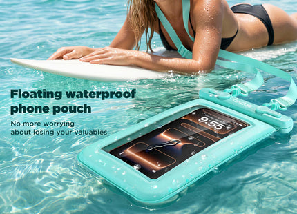 CACOE Floatable Waterproof Phone Pouch 2 Pack Up to 9.0", Black+Green