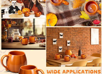 wlilupah 2 Pcs 14 oz Pumpkin Mug Ceramic Coffee Mug Fall Halloween Thanksgiving Autumn Pumpkin Shape Cup with Handle for Halloween Party Decoration