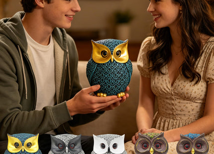 Lwjhzywl Collectible Resin Owl Statue, Creative Decorative Owl Ornament for Living Room Shelf Office Desktop, Unique Home Decor Gift for Owl Enthusiasts (Blue)