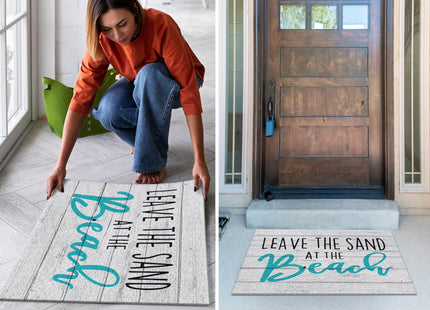 LUVADIAN Leave The Sand at The Beach Door Mat - Coastal Beach Welcome Mat, Nautical Door Mat, Beachy Room Decor Aesthetic, Beach House Decor, Coastal Ocean Bathroom Decor, 17x30 Inch