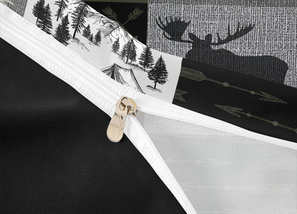 Hunting Rustic Lodge Bedding Set Twin, Deer Bear Patchwork Duvet Cover Retro Cabin Lodge Comforter Cover For Kids Teens Adult Men, Camping Moose Elk Quilt Cover With 2 Pillow Cases, Grey Black