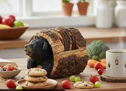 Black Bear Rustic Log Coaster Set - Drink Holders for Home Decor - Bear Print Cabin Coasters