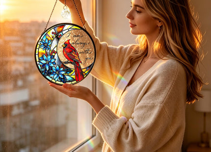 Cardinal Glass Suncatcher Gift for Bird Lovers (Red Cardinal,7.8in)