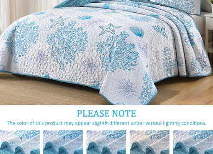 DJY Ocean Coastal Quilt Queen Size, 3 Pcs Beach Theme Bedspread Bedding Set