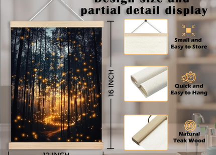 FITIE Enchanted Forest Firefly Wall Art Poster Framed, Magical Twilight Forest Nature Landscape Aesthetic Canvas Wall Art Prints for Home Living Room Bedroom Decor, 12x16 Inch