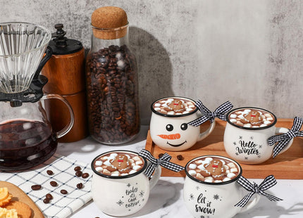Patelai 4 Pcs Espresso Mugs Coffee Bar White, Snowman Style