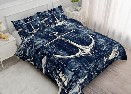 Smell Sunshine Nautical Anchor Comforter Set Ocean Sailboat Printed Bedding Set with 1 Comforter and 2 Pillowcases for Boys and Girls Bedroom All Season(Anchor-2 Twin)