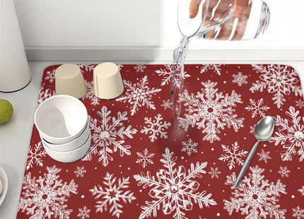 KSLIDS Christmas Snowflake Dish Drying Mat for Kitchen Counter 18x24 Inch