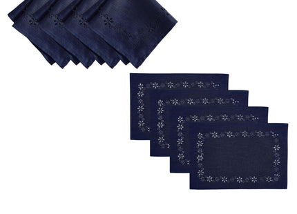 Elrene Home Fashions Snowflake Laser Cut Holiday Fabric Dining Placemats, Set of 4, 13"x19", Snowflake Blue