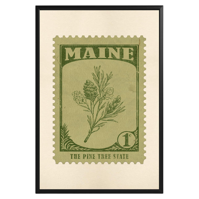 Maine Postage State Stamp Vintage Poster Retro State Flower Wall Art Print for Bedroom Bathroom Kitchen Living Room Home Decor Floral Travel Poster for Gallery Wall (Unframed)