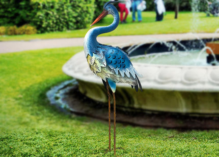 HONGLAND Solar Metal Crane Statue Garden Heron Sculpture, Outdoor Heron Yard Art Coastal Ocean Bird Decor Lawn Ornament for Backyard Porch Patio Decor
