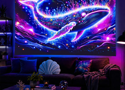 BlissYard Blacklight Tapestry Cosmic Whale Neon Wall Art 78 x 59 Inch