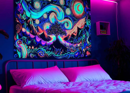 Spenlife Blacklight Enchanted Tree Tapestry, UV Reactive Vibrant Forest Wall Tapestries for Room Decor, Unique Home Decor Tapestry 60L x 44W