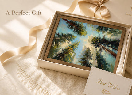 Framed Pine Forest Tree Wall Art Modern Nature Canvas Cabin Landscape Print