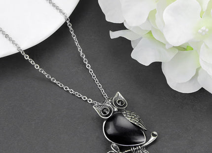 MAIBAOTA Owl Necklace, Black Obsidian Necklace for Women, Chirstmas Owl Gifts for Women, Natural Crystal Owl Jewelry