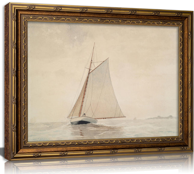 Vintage Gold Framed Sailboat Canvas Wall Art Retro Coastal Neutral Muted Painting Picture Wall Decor Farmhouse Seascape Poster Print Artwork for Living Room Bedroom Home Decoration