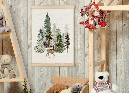 RYYCDOI Deer Winter Wall Decor, Forest Deer Christmas Wall Art Decor, Winter Farmhouse Christmas Wall Decor for Living Room Home, 16x24 Inch