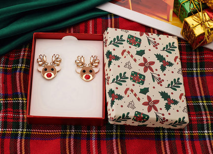 ENSKEFEN Cute Deer Earrings for Women Novelty Christmas Reindeer Earrings Crystal Xmas Elk Deer Earring Statement Festive Christmas Jewelry