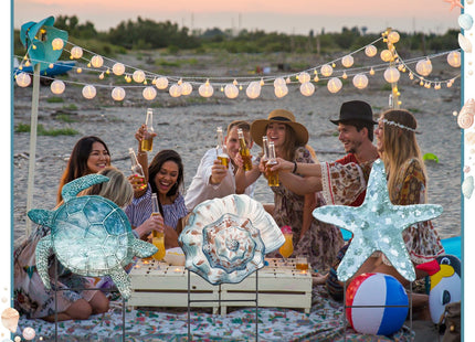 Moxweyeni 3 Pcs Summer Metal Sea Outdoor Decoration 25 Inch Ocean Beach Theme Yard Sign Coastal Turtle Starfish Conch Outdoor Stakes for Garden Pool Lawn Holiday Party Take Photos