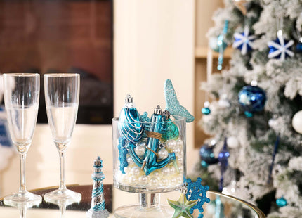 Valery Madelyn Summer Christmas in July Decorations Hanging Ornaments for Small Tree, Shatterproof Seashell Starfish Beach Ocean Coastal Nautical Marine Christmas Balls Bulk for Party Home Decor