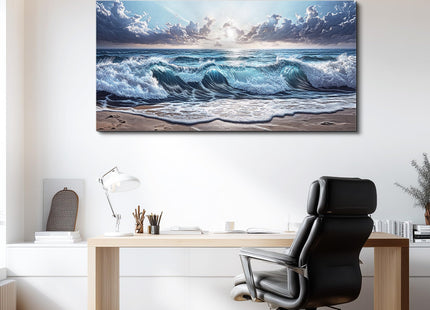 Beach Canvas Wall Art, Sunrise Seascape Painting, Coastal Wall Art 20"x40"
