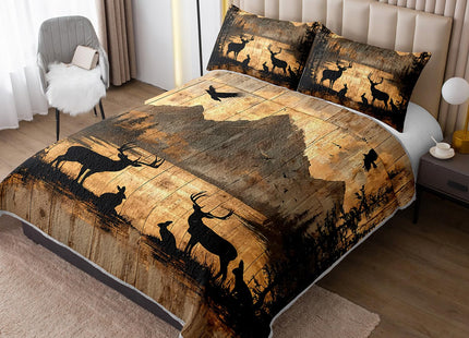 HOSIMA Forest Deer King Size Quilt Hunting Bedspread with 2 Pillowcases.