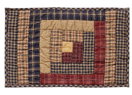 VHC Brands, Millsboro, Cotton, 12x18, Log Cabin, Block Quilted, Placemat Set of 6, Blue