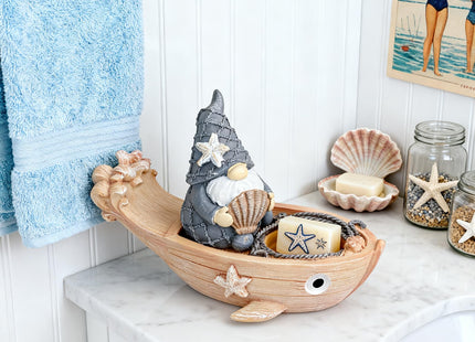 FURUBETA Coastal Garden Gnome Statue on Boat with Tealight Holder, Resin Nautical Spring Figurine for Indoor Outdoor Patio Yard Lawn, Cute Home Decor & Housewarming Gift for Women