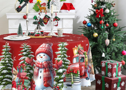 cusugbaso Round Christmas Tablecloth 60 inches - Snowman Christmas Decor