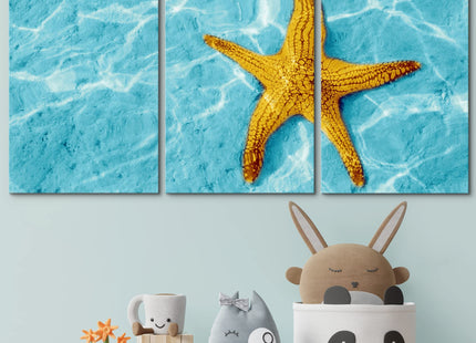 wall26 - 3 Piece Canvas Wall Art - Starfish in Blue Water with Light Reflection. - Modern Home Art Stretched and Framed Ready to Hang - 24"x36"x3 Panels