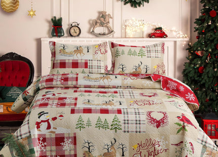 CHESITY Quilts Twin Size Bedding Set Rustic Lodge Deer Bedspread Plaid Bedding Breathable Snowmen Reindeer Coverlet Soft Lightweight Valentines Day Gifts Bed Decor (68"x86")