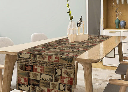Retro Rustic Style Table Runner, Bear Deer Tree Country Cabin Farmhouse Tabletop Collection Table Runner for Kitchen Dining Room Indoor Outdoor Decor 13x36in