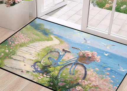 FUYEUN 2' x 3' Coastal Bike Area Rug: Pastoral Style Non-Slip Beach Path Carpet for Girls Bedroom Entryway Hallway Floor Mat Doormat, 23.6" x 35.4"