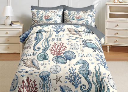 Nesker Twin Comforter Set with Sheets, 5 Pieces Ocean Nautical Bedding