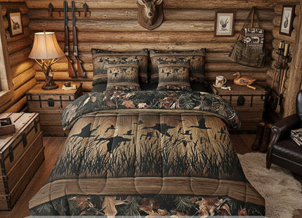 Erosebridal 7 Piece Camo Mallard Duck Comforter Set with Sheets for Kids Boys Men Rustic Farmhouse Cabin Bed in A Bag Queen,Hunting Woodland Duck Bedding Set Country Wood Board Animal Bed Set