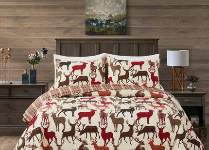 C&F Home Colton Tan Lodge Rustic Cabin Deer Cotton 3 Piece King Machine Washable Reversible Quilt Set King 3 Piece Set Tan