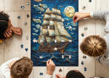 500 Piece Jigsaw Puzzles Vintage Sailboat Moon Ocean for Adults 14+