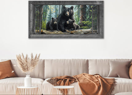 Large Wall Art Black Bear Canvas Cabin Living Room Pictures Prints Forest Oversize Wall Decor Animal Painting Artwork for Bedroom Dining Office Home 60"x30"