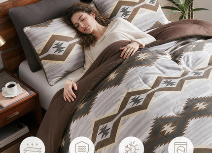 Woolrich Cal King Comforter Set, Southwestern Aztec 8 Piece Bedding Set, Oversized All Season Down Alternative Comforter with Shams, Euro Shams, Decorative Pillows&Bedskirt, Rustic Cabin, Grey Brown