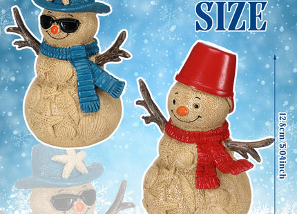 Moucuny 2 Pieces Christmas Beach Snowman Decorations Christmas Resin Sandbeach Snowman Figurine with Starfish Beach Bucket Scarf Table Decor for Holiday Kitchen Home