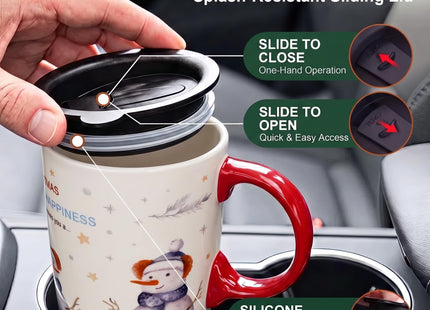 TZSSP 17oz Snowman Ceramic Coffee Mug with Lid, Joywish Gift Box